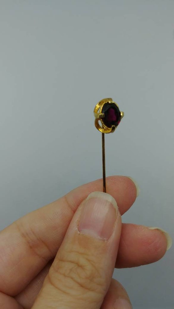 Gold Tone Stick Pin with Faux Garnet Jewel