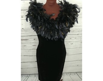 black feather cocktail dress