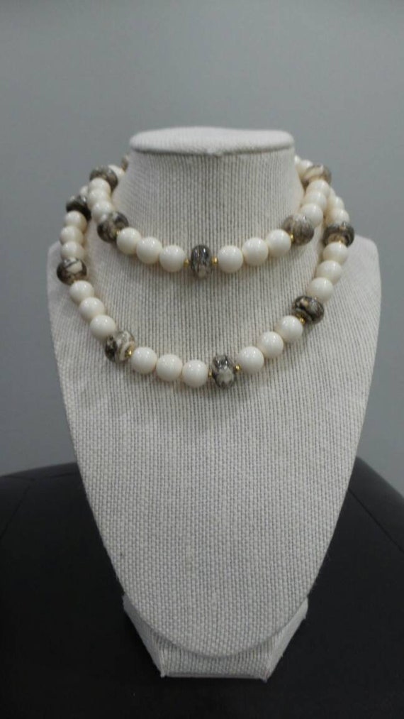 Genuine Lucite Single Strand Bead Necklace, Ivory 