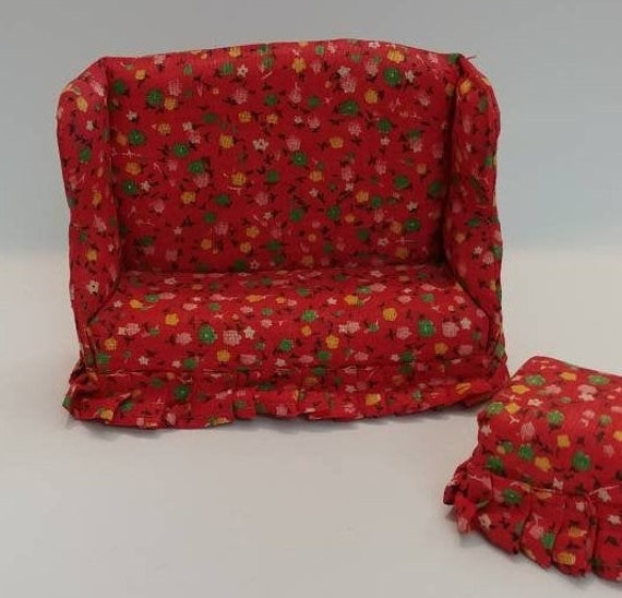 Red Floral Dollhouse Couch Sofa Etsy