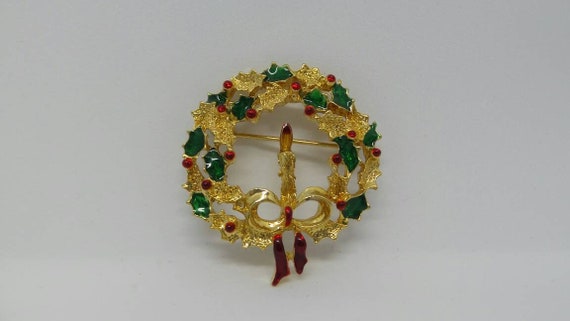 Signed Gerry's Christmas Holiday Wreath Brooch Pin - image 1