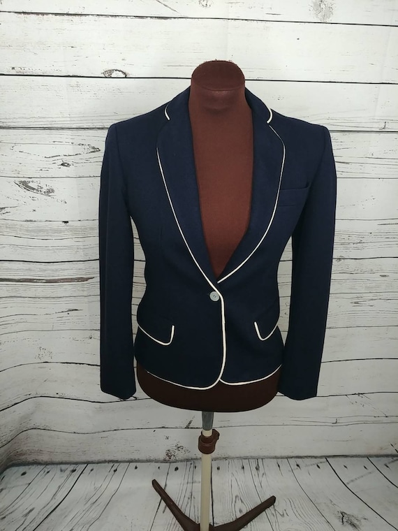 Vtg Neiman Marcus Blue Wool Blazer