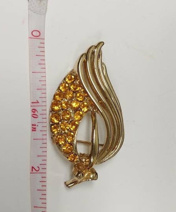 Coro Yellow Rhinestone Gold Brooch, Vintage Signe… - image 6