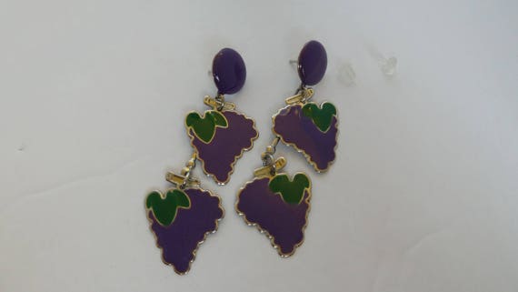 Purple Enamel Grape Drop Earrings - image 1
