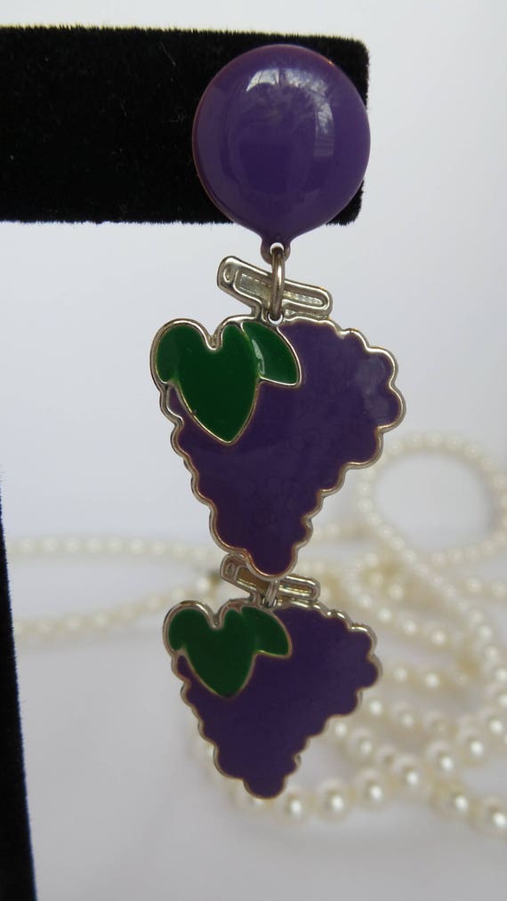 Purple Enamel Grape Drop Earrings - image 3