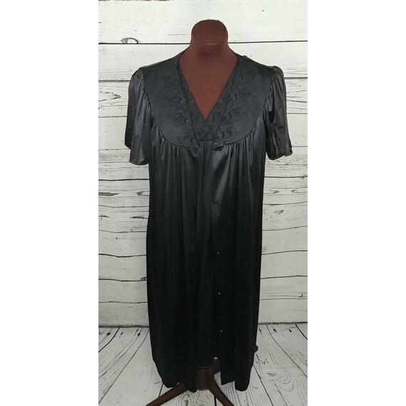 Vanity Fair Black Nylon Peignoir Night Gown and Ro