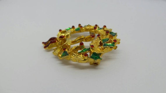 Signed Gerry's Christmas Holiday Wreath Brooch Pin - image 4