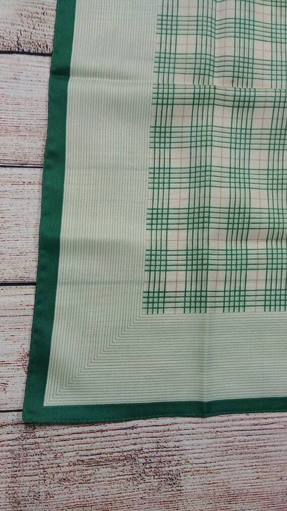 Green Plaid Scarf, Vintage Polyester Scarf - image 4