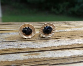 14K GF Black Onyx Screw Back Earrings