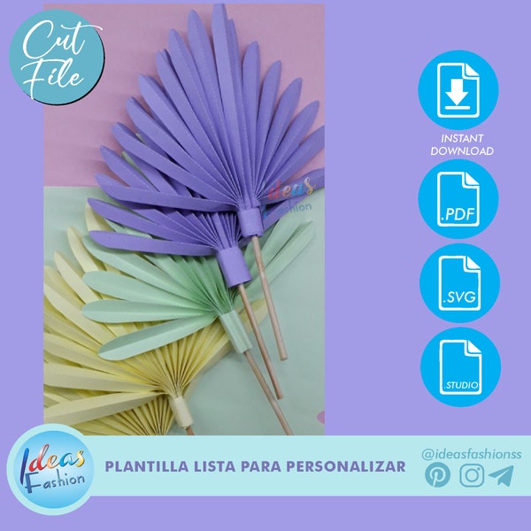 Plantilla de hoja de flor de papel SVG .PDF y Silhouette, hoja de palma tropical para decoración de flores de papel