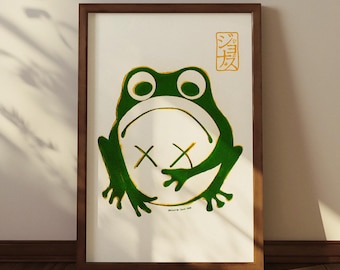 Grumpy Frog Art Print: Japanese-Inspired Japandi Pop Art