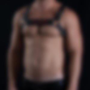 Black Leather Harness for men with Red Grommet hole