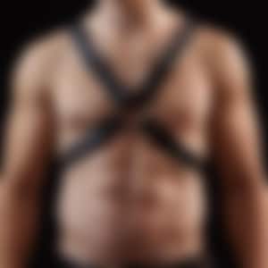 Black Leather Harness for men, X shape - SILVER