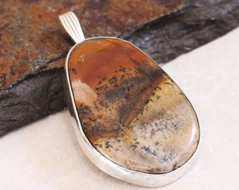 Vintage Sterling Silver and Jasper Pendant - Orange Jasper Necklace Pendant - Large Jasper Pendant - Orange Stone - Roca Fine and Dandy