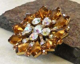 Large Rhinestone Brooch - Vintage Rhinestone Brooch - Vintage Topaz Brooch - Huge Vintage Brooch - Large Vintage Pin - Roca Fine and Dandy