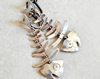 Vintage Sterling Silver Fish Skeleton Earrings - Alpaca Silver Earrings - Dangly Mexican Silver Fish Earrings - Roca Fine and Dandy