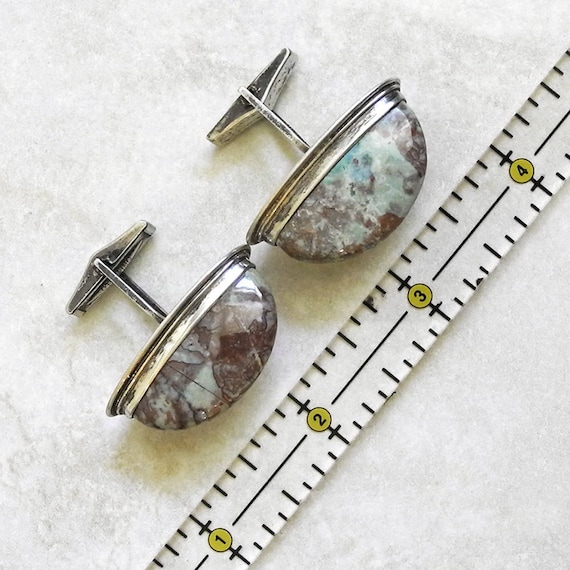 Vintage Sterling Silver Cuff Links - Green Cuff L… - image 4