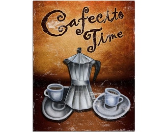 Art Print, Cafecito Time, Cuban Coffee, Modern Contemporary Home Wall Decor, Painting, Kitchen Restaurant, Word Art, Poster, Canvas, Vintage