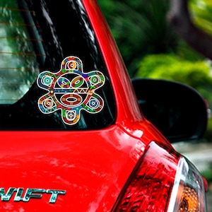 Boricua Taino Sun Symbol Sticker. Car Rear Window Vinyl Decal. Puerto Rico Indigenous Pre-Columbian. UV Resistant, Waterproof. Various Sizes