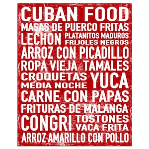 Cuban Food Word Art Poster, Modern Contemporary Home Wall Decor, Print, Kitchen, Restaurant, Vintage, Subway Art, Sign, Various Sizes, Red
