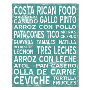Costa Rican Food Word Art Poster Print. Various Sizes & Colors. Modern Contemporary Home Wall Décor. Kitchen, Restaurant Vintage Subway Sign