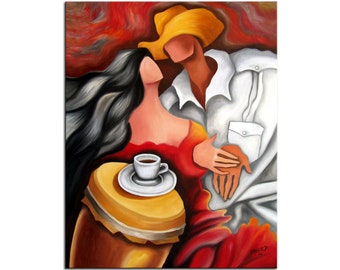 Coffee Dance. Painting. Art Print. Available on Stretched Canvas or Photo Paper. Various Sizes. Cuban, Caribbean, Puerto Rico, Home Decor