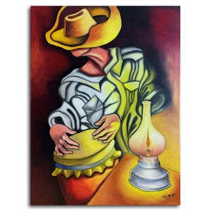 Drum Quinque. Painting. Art Print. Available on Stretched Canvas or Photo Paper. Various Sizes. Cuban, Caribbean, Puerto Rico, Home Décor