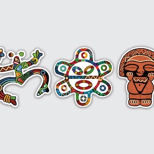 Boricua Taino Stickers Set. Coqui, Sun & Goddess of the Moon Symbol Decals. Cars Rear Windows, Computer Stickers. Indigenous Pre-Columbian