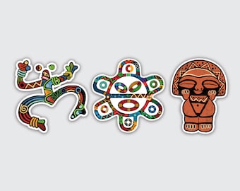 Boricua Taino Stickers Set. Coqui, Sun & Goddess of the Moon Symbol Decals. Cars Rear Windows, Computer Stickers. Indigenous Pre-Columbian