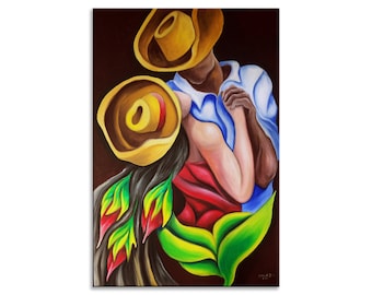 Cuban Dancers Painting Print, Caribbean Wall Decor, Stretched Canvas or Photo Paper