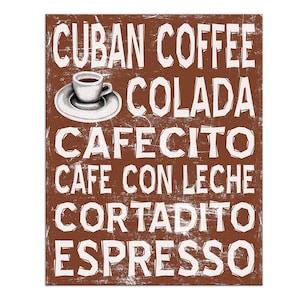 Cuban Coffee Word Art Poster, Various Sizes & Colors, Contemporary Home Wall Decor, Print, Kitchen, Restaurant, Vintage, Subway Art, Sign