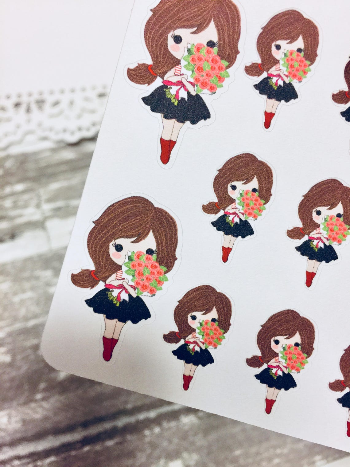 Bouquet of Flower Girl Sticker Valentine Sticker Planner Etsy