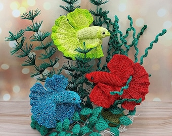 Crochet aquarium - plants and fish (handmade toy)