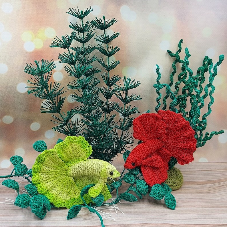 Calling all aquatic lovers! Create a captivating kids' room decor with our Siamese Fighting Fish crochet pattern.