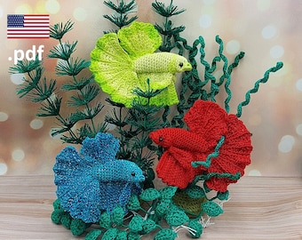 Patrón de pez Betta a crochet Tutorial de pez luchador siamés PDF Regalo DIY a crochet para crocheter