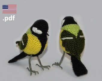 Crochet realistic bird titmouse PATTERN in English Tutorial PDF DIY Gift for crocheter