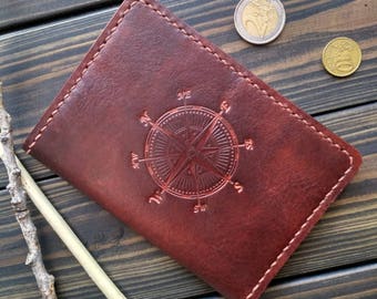 Columbus Day gift Passport wallet Leather Passport cover Passport Travel case Personalized leather passport holder Father's day Compass