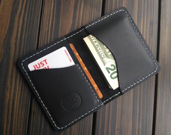 Cardholder leather Black wallet Monogram Card Holder Minimalist case Leather Card Wallet Groomsmen gift Personalized gift