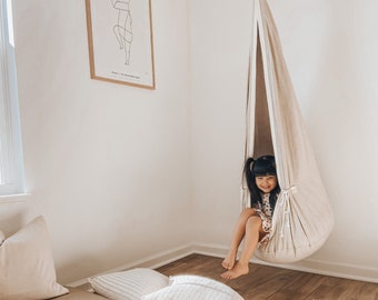 Linen COCOON SWING with WOOL Pillow | Kids Hammock | Toddler Reading swing | Kids Birthday Gift | Linen Hammock swing | Brazilian Kids Swing