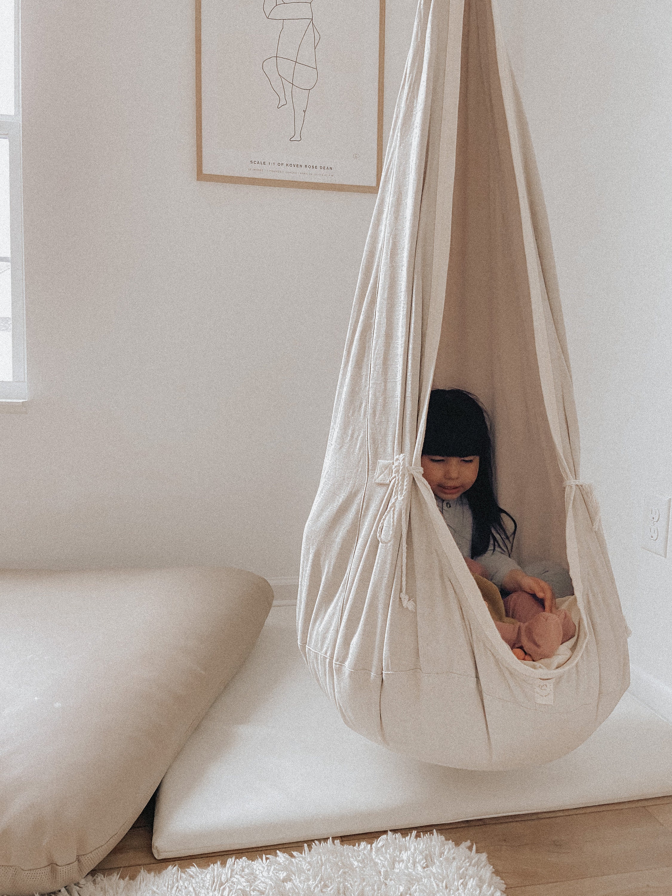 Linen COCOON SWING with WOOL Pillow Kids Hammock Swing Etsy