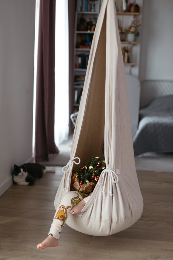 【特別送料無料!】 Linen COCOON SWING With WOOL Pillow | Kids Hammock | Toddler Clothing