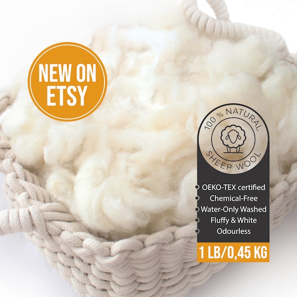 Wool Stuffing 0,45 KG / 1 LBS 100% Natural Washed Sheep Wool Filling | Loose Merino Wool | White & Odourless Wool | Pillows, Toys Filler
