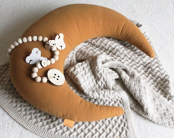 Moon Shape HONEY Nursing baby Pillow with a Zipper | Breastfeeding, Baby Support Pillow | Newborn Pillow | Nursery Decor | Babyshower gift