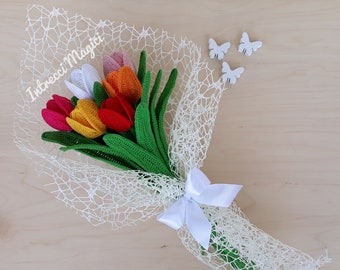 Tulip Bouquet / Crochet Flowers / Crochet Flowers / Indoor Flowers / Gift for Her / Mother's Day / Home Decor/Cotton Wedding