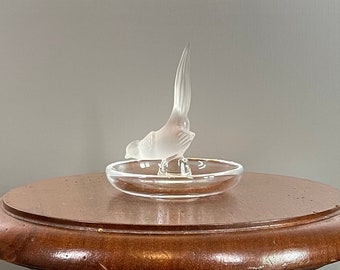 Antiguo y raro medidor de anillos de faisán Lalique en cristal esmerilado firmado Lalique France 10,5 cm