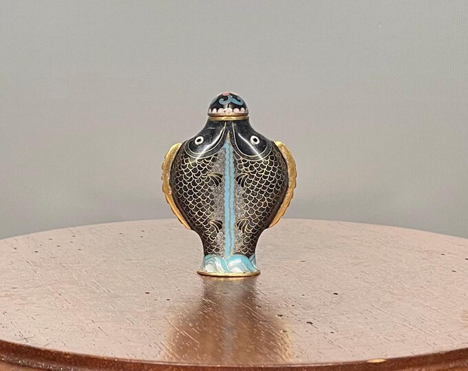 Featured listing image: Antique Chinese cloisonné enamel snuffbox with two fish, 7 cm, rare Chinese enameled snuffbox, 19th century
