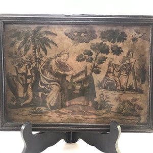 Antique and rare painting of an enhanced engraving of Saint Luke the Evangelist, 18th century, 18x24 cm