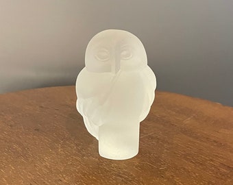 Old and rare frosted glass owl The Franklin Mint 1988 7 cm