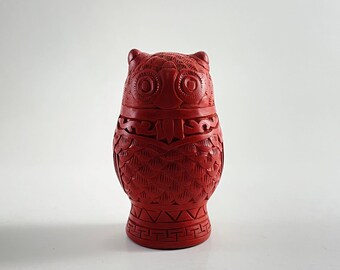Old and rare red cinnabar owl The Franklin Mint 1988 6.5 cm