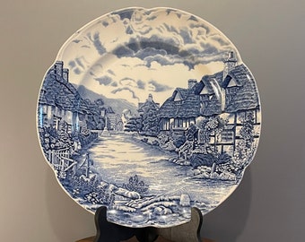 Antique and rare blue and white porcelain dish, Johnson Bros. English cottage pattern